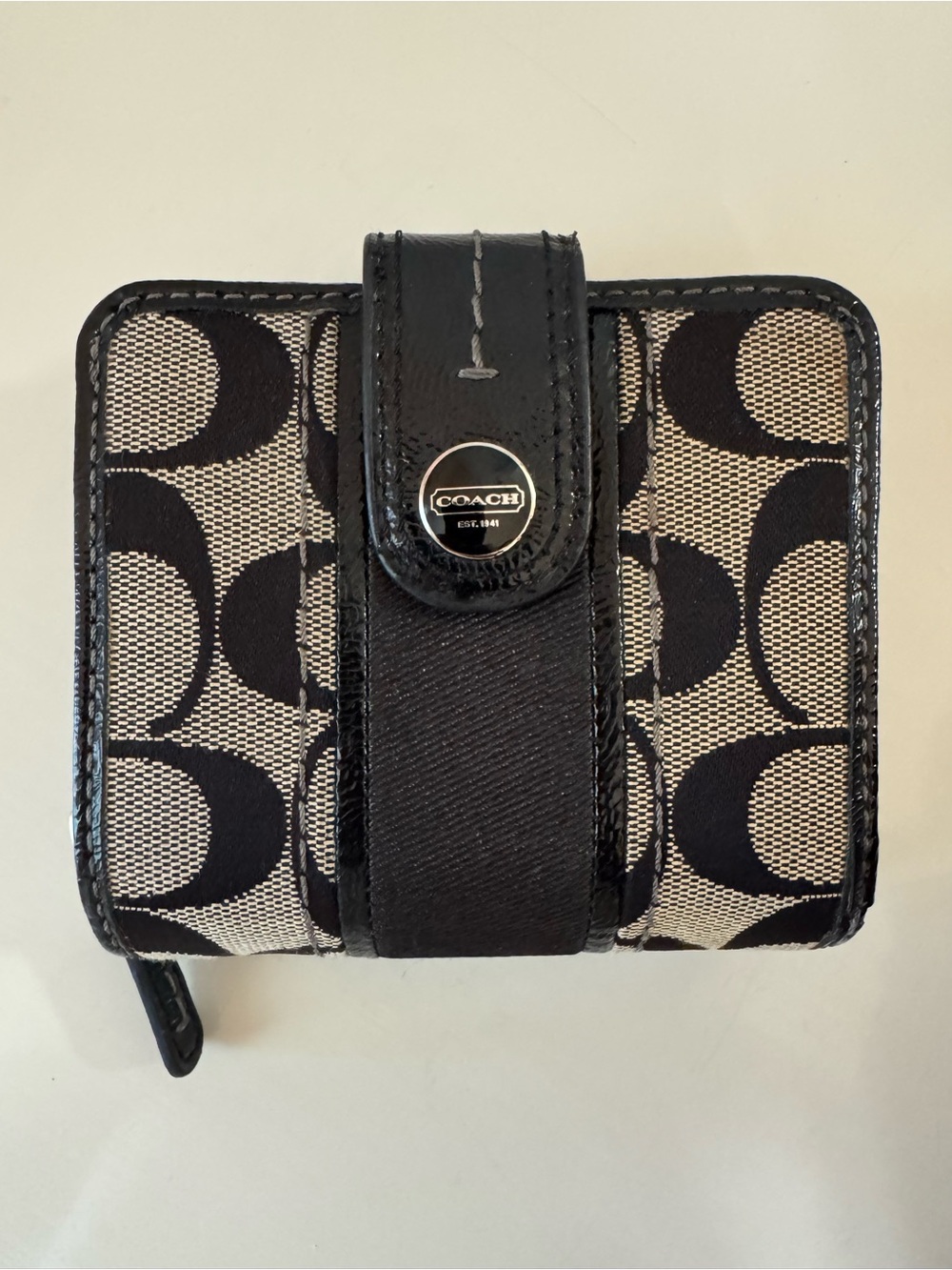 Coach Black and Beige Signature Canvas Wallet